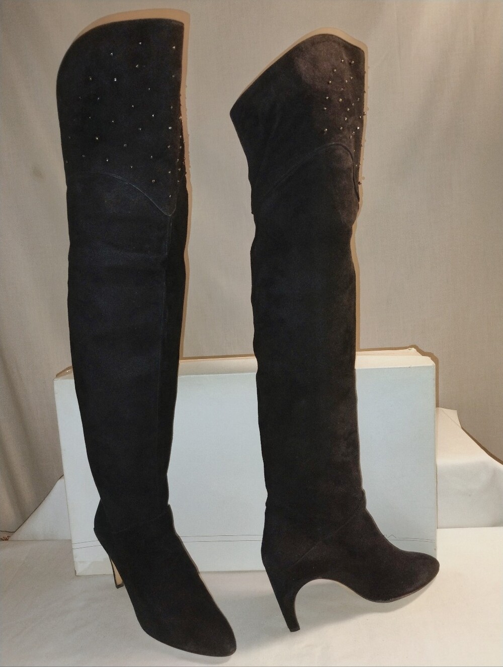 VINTAGE & RARE VIA SPIGA SUEDE & BEADED OVER-THE-KNEE BOOTS 9 AA USA (NWT)